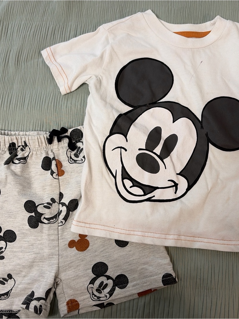 Disney White and Black Mickey Mouse Short Set with Orange Accents